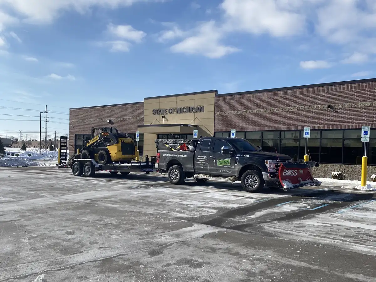 Pre-treated commercial lot with brine application before a winter storm