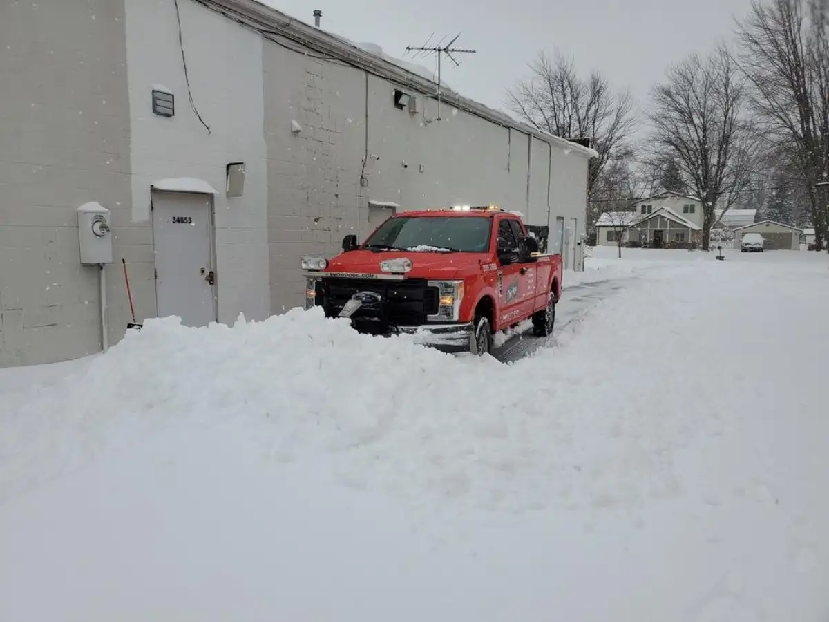 Commercial snow management equipment staged for Metro Detroit winter operations