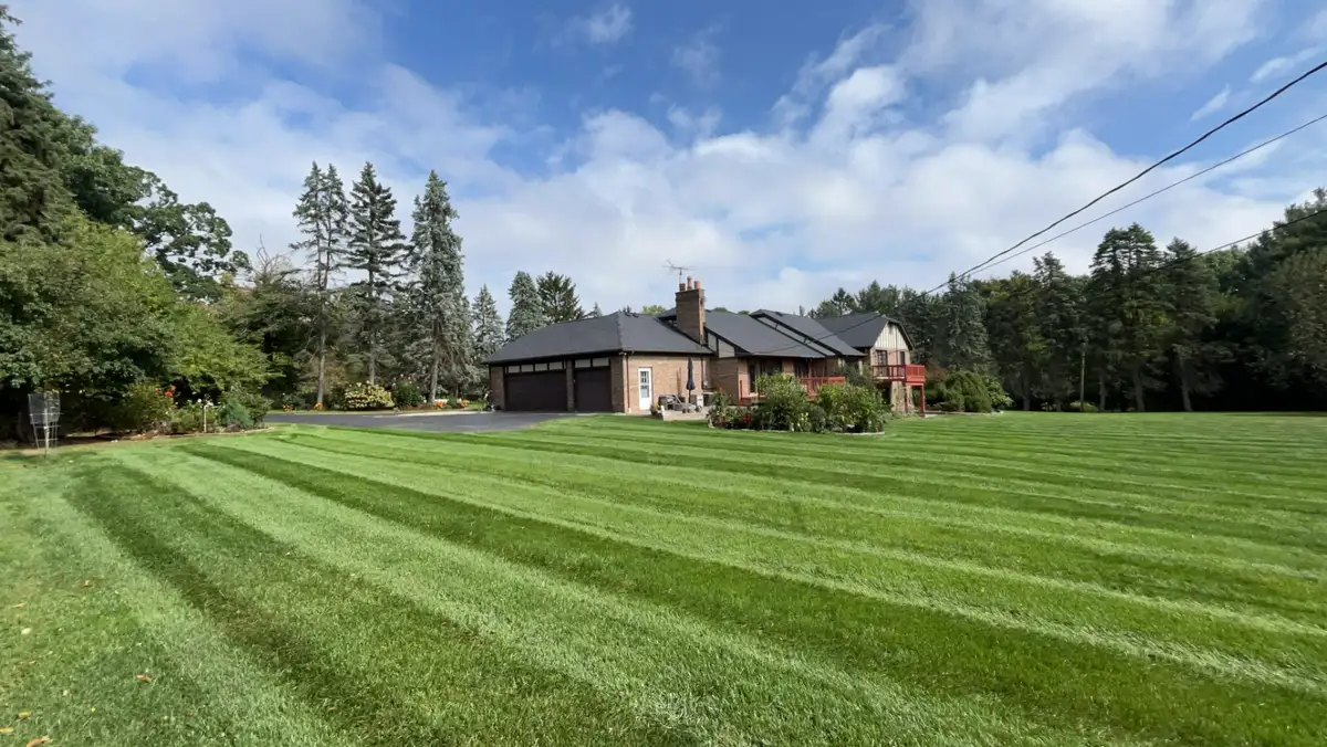 Perfectly striped lawn with professional mowing by The Guy Outdoor Services in Metro Detroit