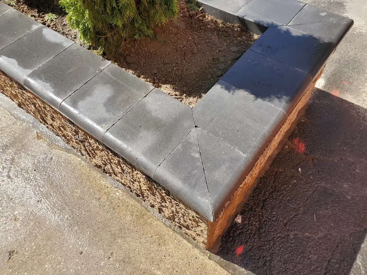 Retaining wall installation on a residential property in Metro Detroit